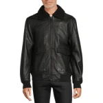 Fur Collar Black Leather Bomber Jacket