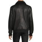 Fur Collar Black Leather Bomber Jacket