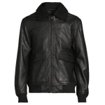 Fur Collar Black Leather Bomber Jacket