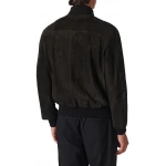 High Collar Black Suede Leather Bomber Jacket