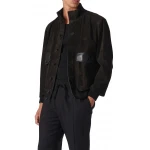 High Collar Black Suede Leather Bomber Jacket