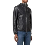 Hooded Black Leather Blouson Jacket
