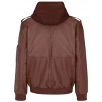 Hooded Brown Leather Bomber Jacket