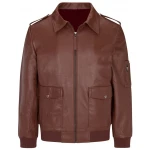 Hooded Brown Leather Bomber Jacket