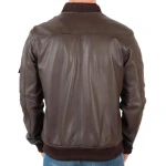 Mens Elegant Dark Brown Pure Leather Bomber Jacket