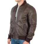 Mens Elegant Dark Brown Pure Leather Bomber Jacket