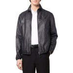 Navy Blue Leather Blouson Jacket