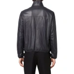 Navy Blue Leather Blouson Jacket