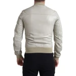 Patch Pockets Cream Leather Bomber Jacket