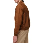 Ribbed Trims Camel Suede Leather Bomber Jacket
