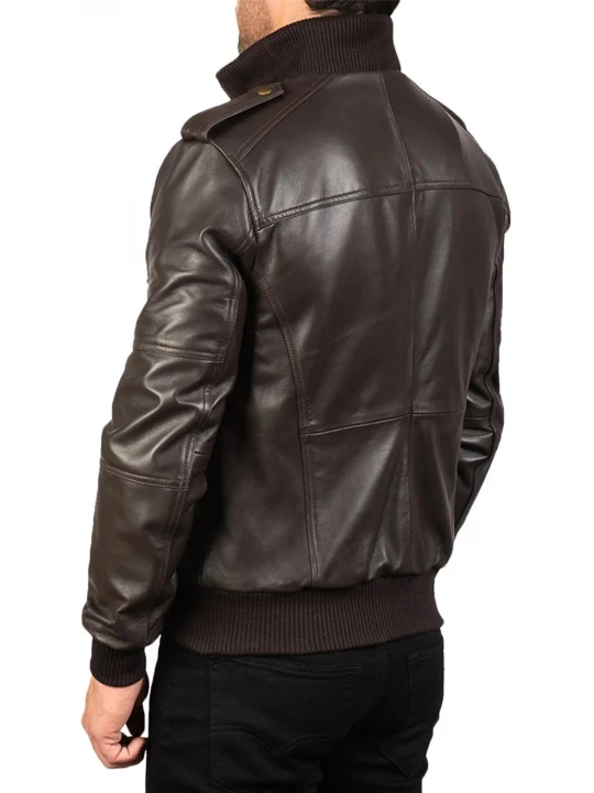 Rider Style Brown Leather Bomber Jacket