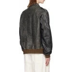 Shoulder Epaulets Vintage Black Leather Bomber Jacket