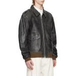 Shoulder Epaulets Vintage Black Leather Bomber Jacket