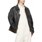 Shoulder Epaulets Vintage Black Leather Bomber Jacket