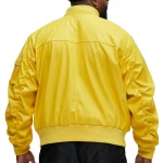 Sleeve Pocket Detail Yellow Leather Bomber Jacket
