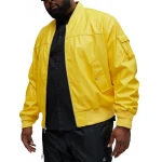 Sleeve Pocket Detail Yellow Leather Bomber Jacket