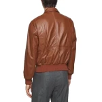 Spread Collar Cognac Leather Bomber Jacket