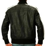 Strips Detailing Black Leather Bomber Jacket