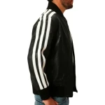 Strips Detailing Black Leather Bomber Jacket