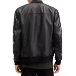 Three Pockets Black Leather Bomber Jacket