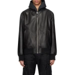 Utility Pockets Black Leather Bomber Jacket