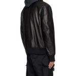 Utility Pockets Black Leather Bomber Jacket
