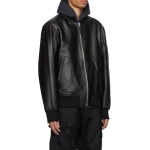 Utility Pockets Black Leather Bomber Jacket