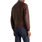 Zip Fastening Brown Leather Bomber Jacket