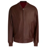 Zip Fastening Brown Leather Bomber Jacket