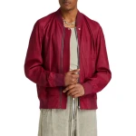Zip Fastening Red Leather Bomber Jacket