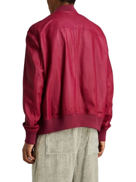 Zip Fastening Red Leather Bomber Jacket