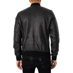 Zip Sleeve Compartment Black Leather Bomber Jacket