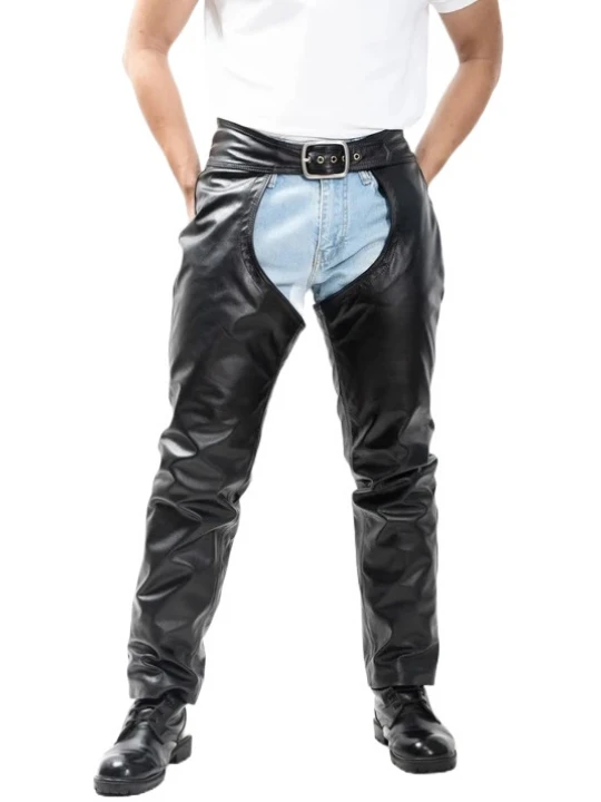 Buckle Belt Black Leather Chaps