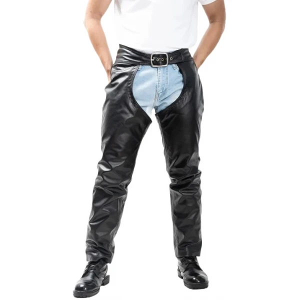 Buckle Belt Black Leather Chaps