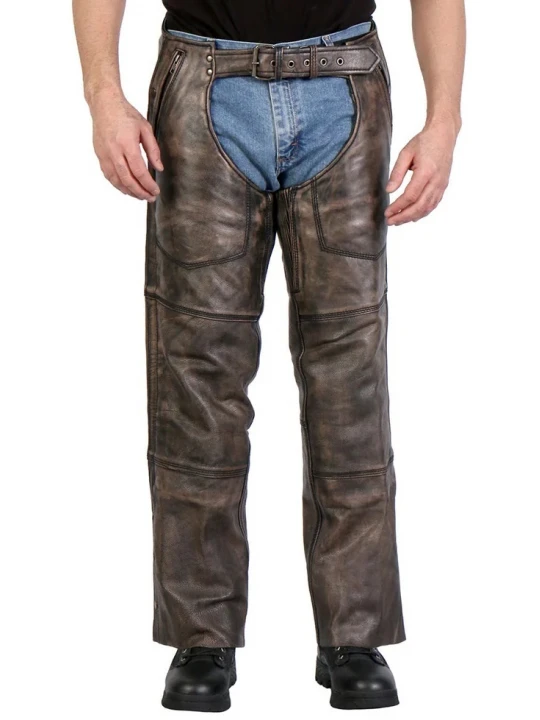 Distressed Brown Motorcycle Leather Chaps