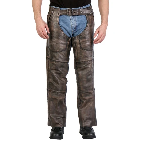 Distressed Brown Motorcycle Leather Chaps