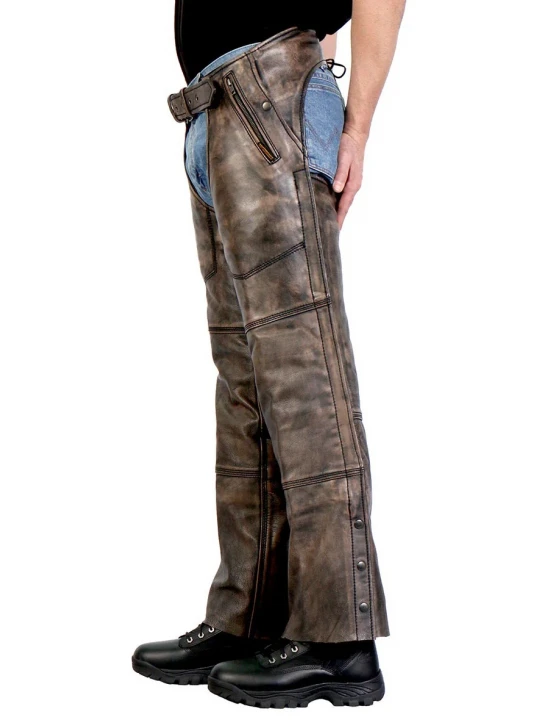 Distressed Brown Motorcycle Leather Chaps