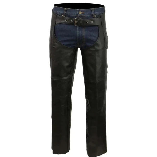 Hidden Zipper Black Leather Chaps