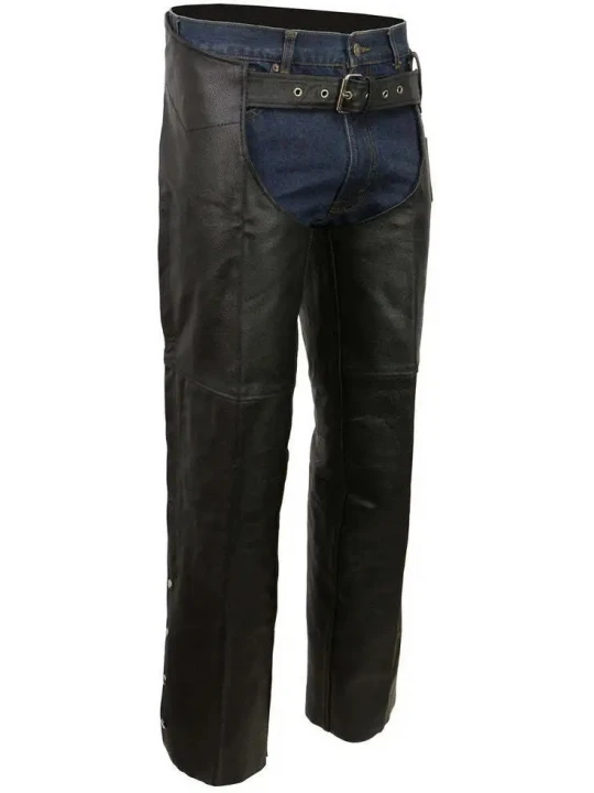 Hidden Zipper Black Leather Chaps