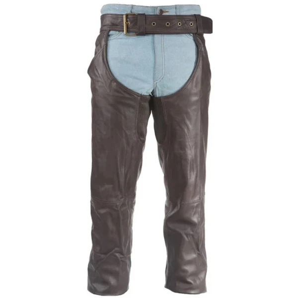 Hidden Zipper Brown Leather Chaps