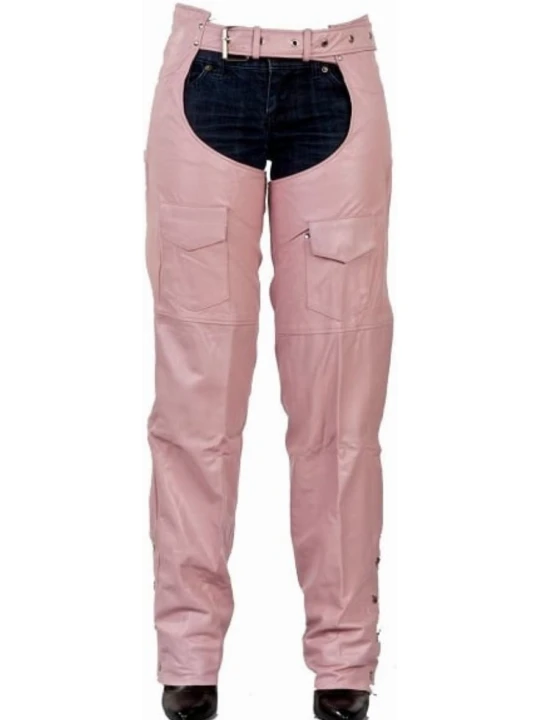 Hidden Zipper Pink Leather Chaps