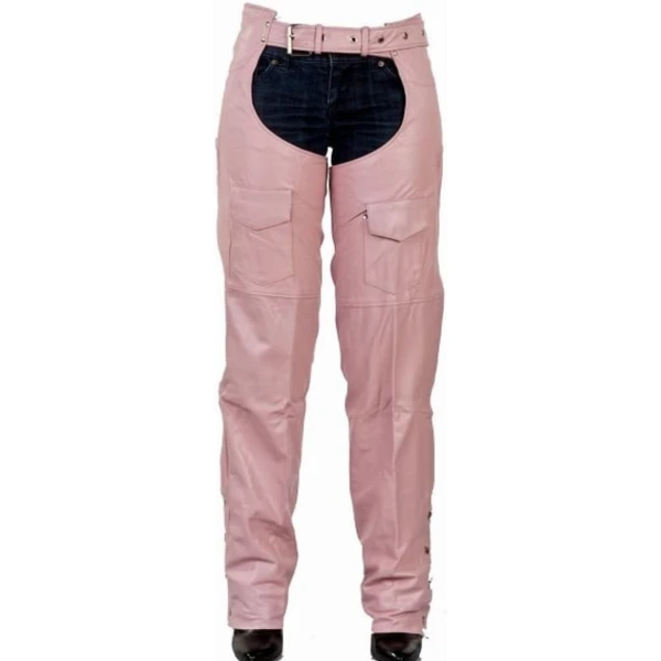 Hidden Zipper Pink Leather Chaps