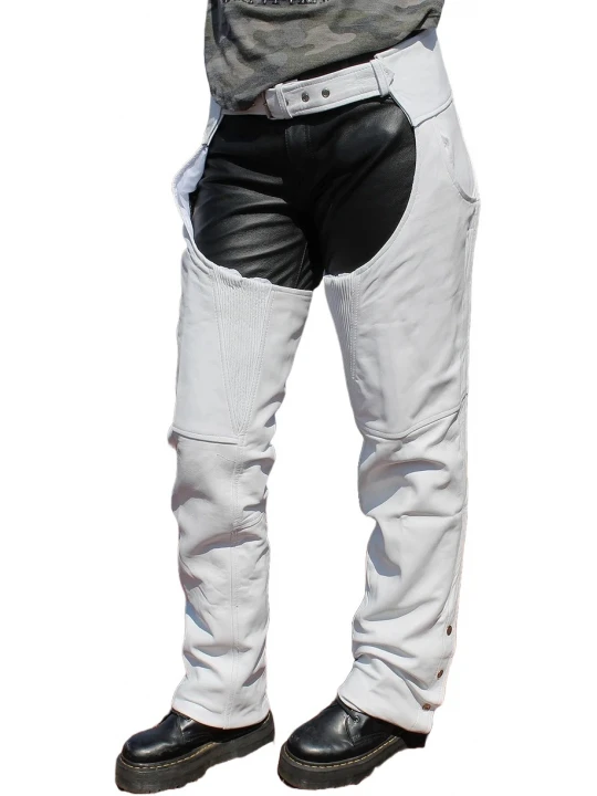 Hidden Zipper White Leather Chaps
