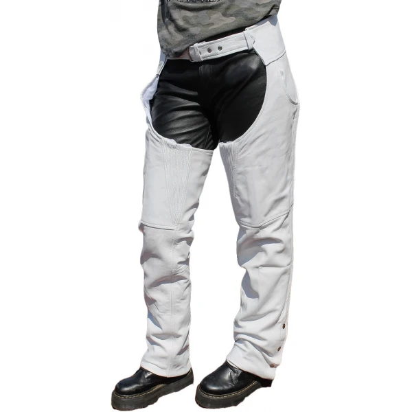 Hidden Zipper White Leather Chaps