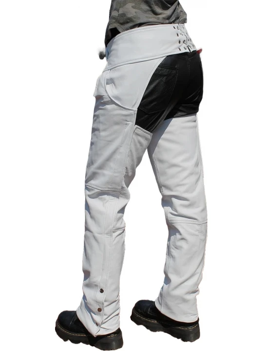 Hidden Zipper White Leather Chaps