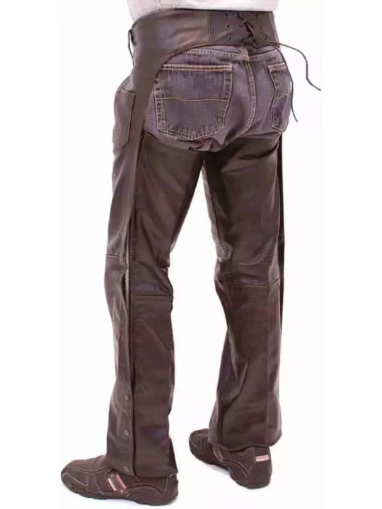 Hidden Zipper With Snap Buttons Brown Leather Chaps
