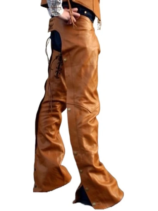 Lace Up Details Tan Leather Chaps