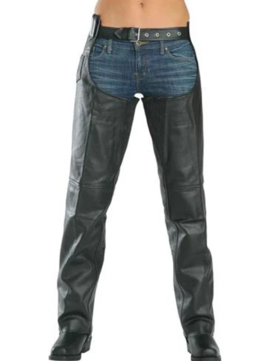 Zippered Leg Closure Black Leather Chaps