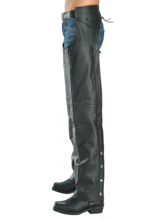 Zippered Leg Closure Black Leather Chaps