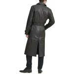 Belted Black Leather Long Coat